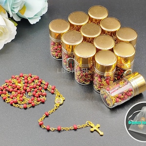 12pcs Lady of Guadalupe Rosary In Glass w/ Scented Beads Rosary w/Gift Bag Baby Shower Baptism Party Favor Recuerdos Bautizo First Communion