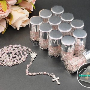 12pcs Clear Pearl Rosary in Glass Bottle W/ Crucifix Cross For Baby Shower Baptism/Christiening Party Favors Recuerdos de Bautizo