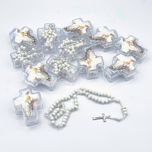 12 Pcs 10" String Bracelet Rosary Baptism Favors with Cross for Boy Baby Shower Favor Party Favors Recuerdos de Bautizo With Orgazna Bag
