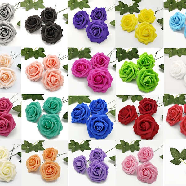 25pcs Artificial Flowers Real Looking Foam Roses Decoration DIY for Wedding Bouquet Baby Shower Mother's Day Party Decor