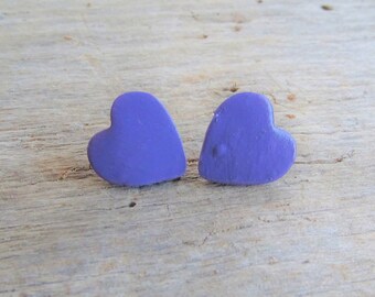 Purple Heart Clay Stud Earrings - Easter Earrings, Easter basket gift for her