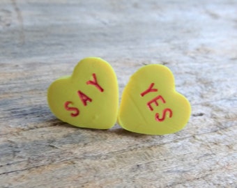 SAY YES Yellow Conversation Heart Clay Stud Earrings - Valentine's Day