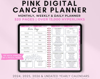 Digital Cancer Planner with hyperlinks - Pink Chemo Journal & Medical Logs, Cancer Journal for iPad, Goodnotes and tablets, Breast Cancer
