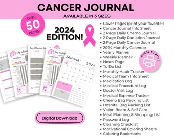 2024 Planner for Breast Cancer - Pink Chemo Journal and Medical Logs, Cancer Journal, Printable Journal, Cancer Gift - PDF Digital download