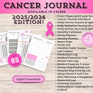 2025/2026 planner voor borstkanker-roze chemodagboek en medische logboeken, kankerdagboek, afdrukbaar dagboek, kankercadeau-pdf digitale download