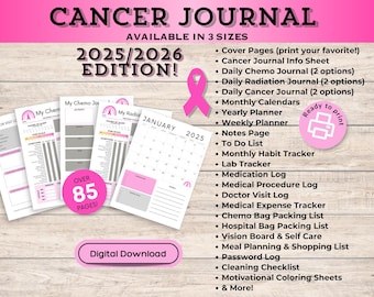 2025/2026 Planner for Breast Cancer-Pink Chemo Journal and Medical Logs, Cancer Journal, Printable Journal, Cancer Gift-PDF Digital download