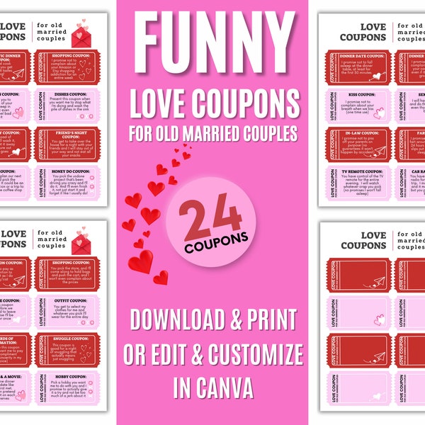 Funny love coupons for old married couples, Mother's Day gift, Anniversary Gift, Birthday gift, Editable love coupons, PDF printable