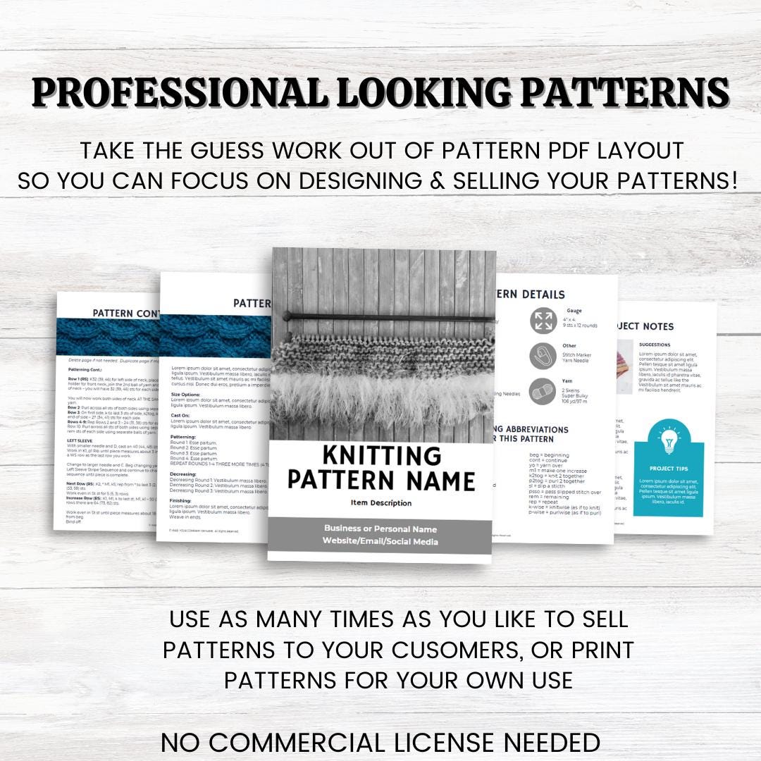 Knitting Pattern Design Template: Editable Canva PDF (digital Download ...