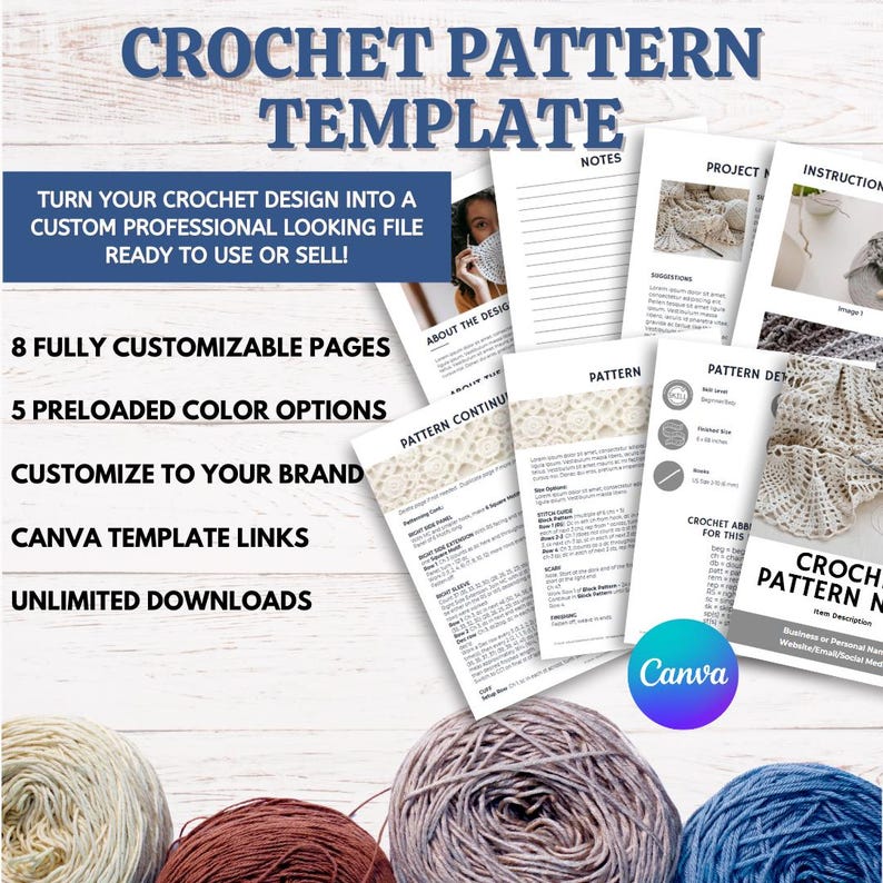 Crochet Pattern Template: Editable Canva PDF Design (digital Download