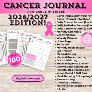 2026/2027 Pink Breast Cancer Journal: Chemo & Medical Logs (PDF Digital Download to Print) Over 100 pages