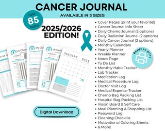 2025/2026 Planner for Ovarian Cancer-Teal Aqua Chemo Journal & Medical Logs, Printable Cancer Journal, Cancer Gift-PDF Digital download