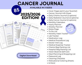 2025/2026 Blue Cancer Planner - Colon & Colorectal Cancer Chemo Journal and Medical Printable Logs, Cancer Gift - PDF Digital download