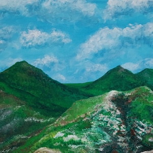 Breaking Treeline, origineel acrylwerk met het uitzicht vanaf de berg Katahdin