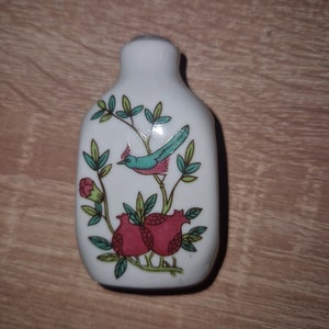 Vintage, porcelain, bird, design, floral, Yves Rocher, perfume bottle, collectible bottle, pomegranate, miniature, bottle