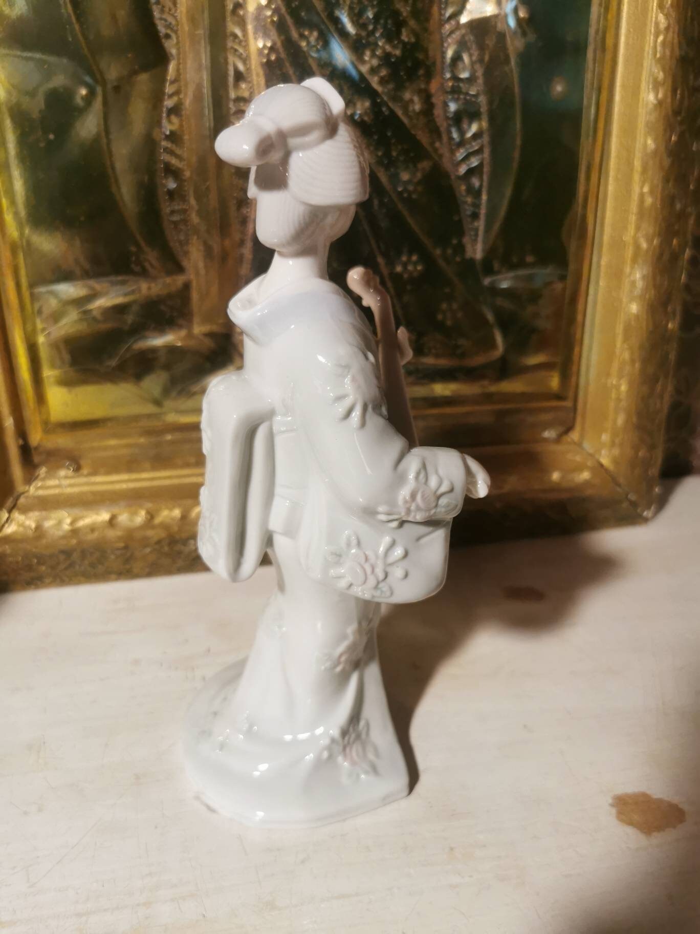 Vintage Porcelain Geisha Figurine Playing Shamisen Pastel Etsy