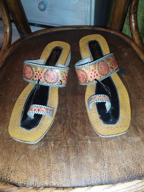 Vintage,Swastik leather works, slippers, chappal,… - image 1