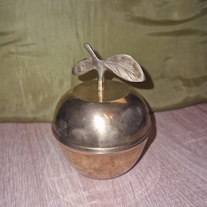 Vintage, metal, apple shaped, trinket box with a lid, container, jewelry box