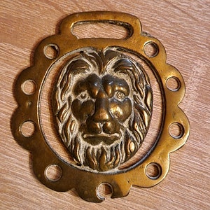 Vintage, solid brass, lion, head, lion head, horse brass, lion medal, lion medalion