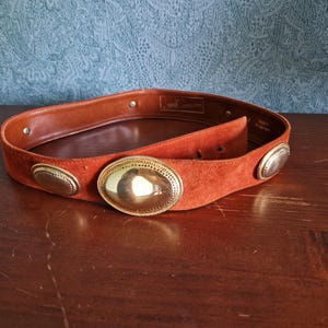 90s Mondi Vintage Suede Made in Italy Statement Belt Vintage Genuine MONDI Ivory Suede Belt Women Size 30 Made in  main image 4