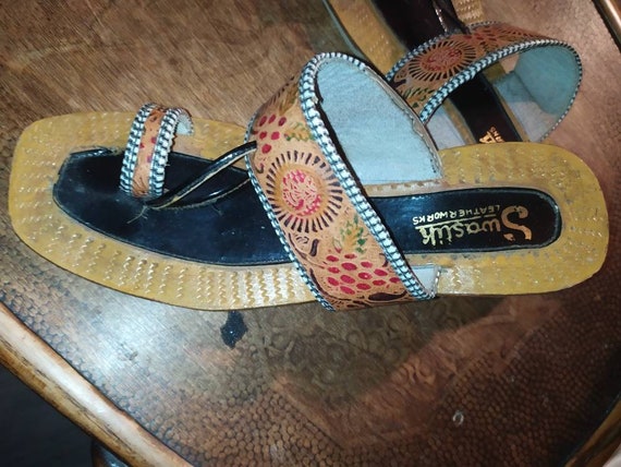 Vintage,Swastik leather works, slippers, chappal,… - image 2