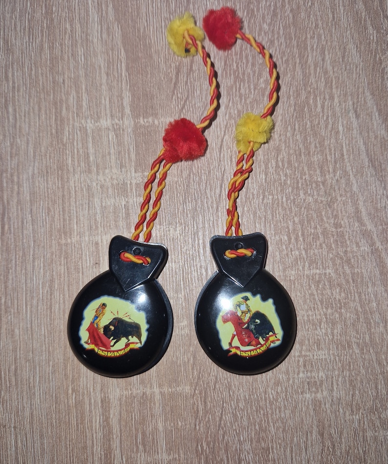 Vintage, Bakelite, Castanets, Red, Yellow, Toreador, Bull, Corrida Del ...
