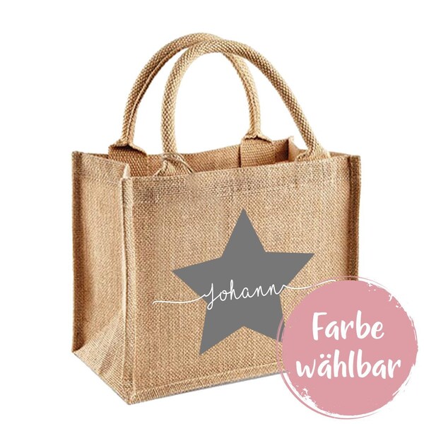 Jute Tasche mit Stern und Namen - personalisiertes Geschenk