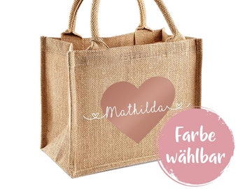 Jute bag with heart and name - personalized gift