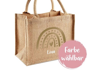 Jute bag with rainbow and name - personalized gift