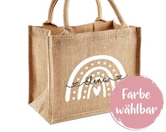 Jute bag playful with rainbow and name - personalized gift