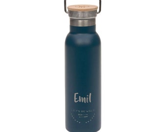 Trinkflasche aus Edelstahl 460 ml blau - graviert mit Name