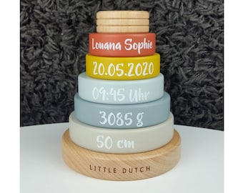 Wooden ring stacking tower "Pure & Nature" Little DutchLD-4703 | by Schmatzepuffer® “printed, customizable”