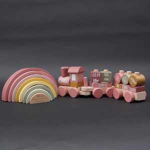 Baby gift for birth pink train stacking tower rainbow image 5