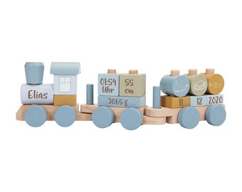 Wooden Train Ocean Blue | Little Dutch - Lasered for birth