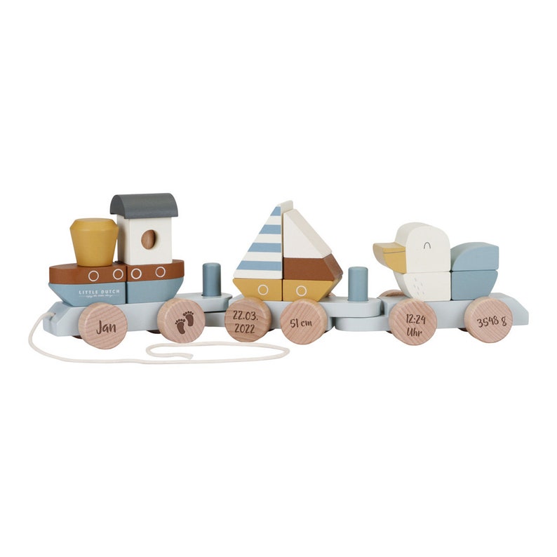 Little Dutch Wooden Train Sailors Bay LD7068 For Birth Printed / Lasered Gelasert