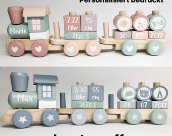 Birth gift - personalized train printed with birth dates - Little Dutch