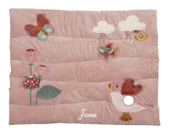 Tapis de jeu rose "Fleurs & Papillons" personnalisé avec prénom