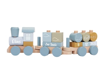 Wooden Train Ocean Blue | Little Dutch - Printed for baptism