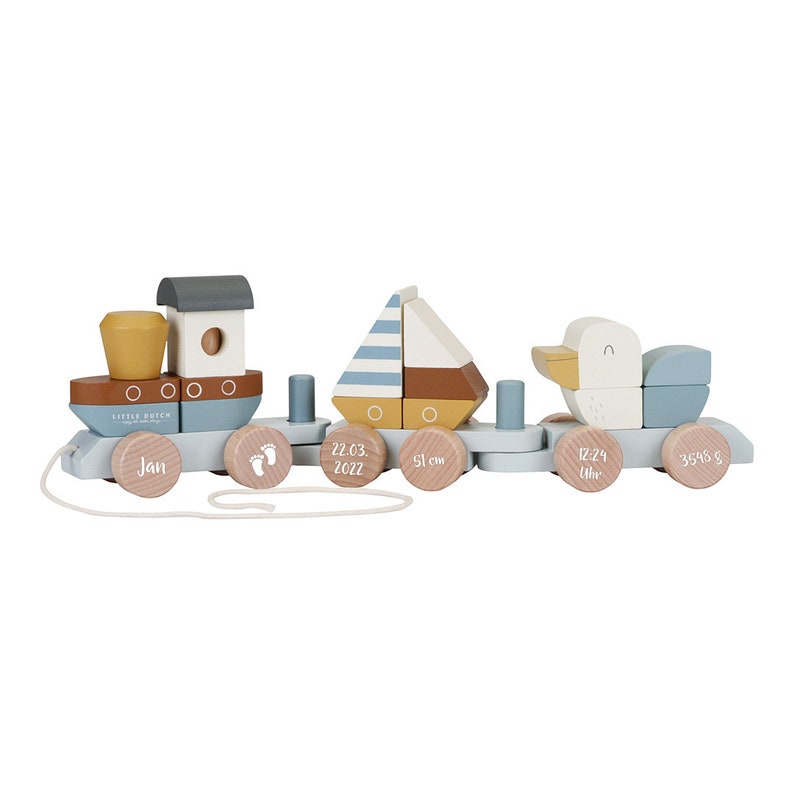 Little Dutch Wooden Train Sailors Bay LD7068 For Birth Printed / Lasered Bedruckt