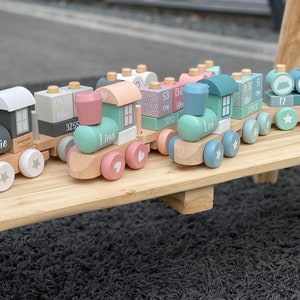 BAPTISM / BIRTH / BABY Party Gift Railway Locomotive Train with plug-in shapes Little Dutch "printed customizable"
