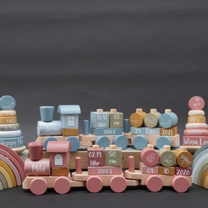 Baby gift for birth pink train stacking tower rainbow image 7