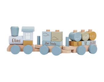 Wooden Train Ocean Blue | Little Dutch - Lasered for baptism