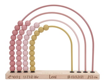 Little Dutch Règle à calcul en bois « Collection Fleurs 2021 » Arc-en-ciel Rose Rose | avec gravure laser