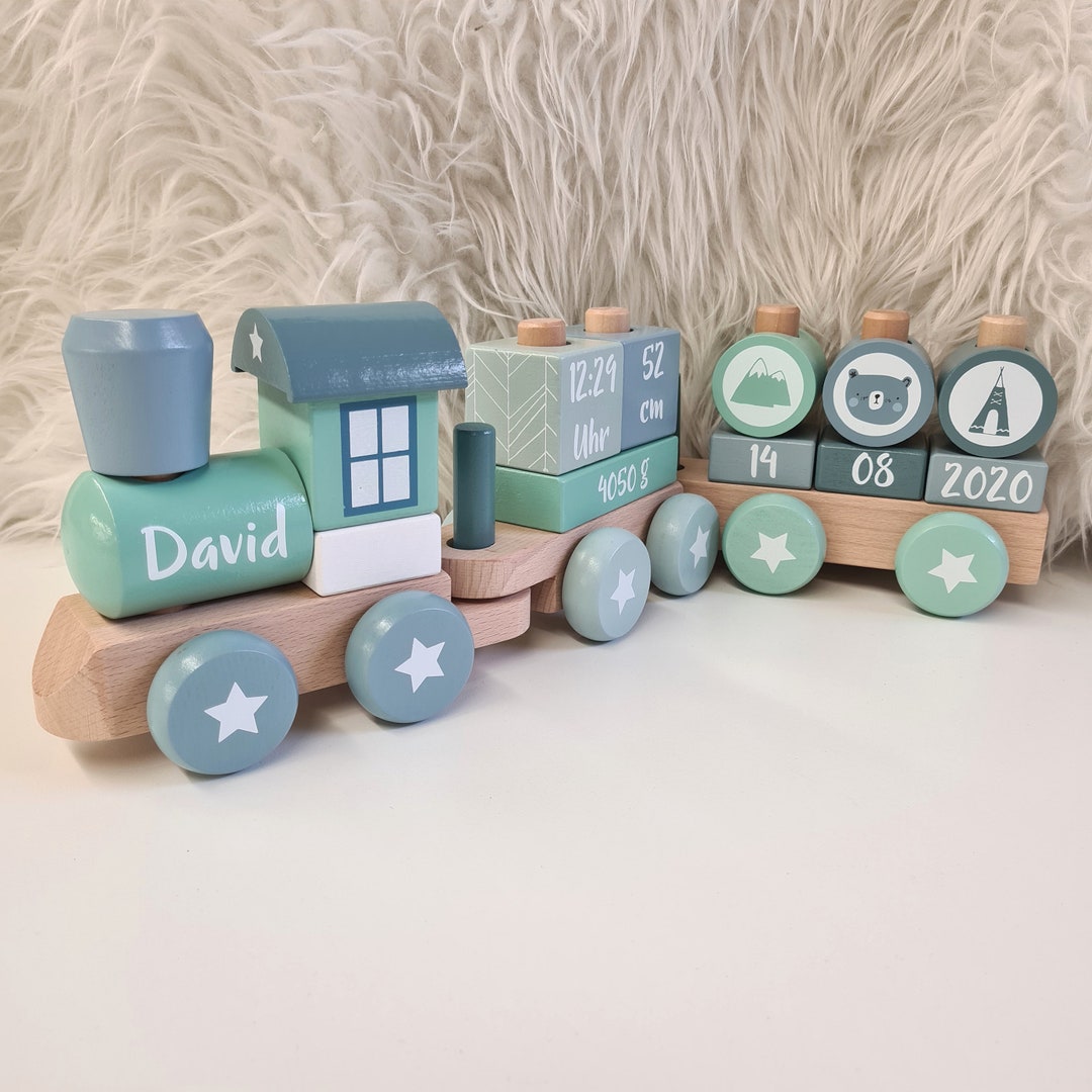 DEL MÀ Personalisierter Holzzug - Baby Geschenk Mit Gravur Für Geburt & Taufe