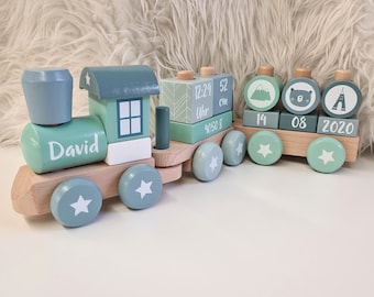 Personalized wooden train blue wooden railway from Little Dutch | by Schmatzepuffer buy online