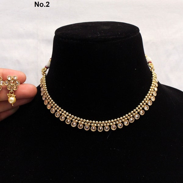 Ensemble de collier indien à pois / Bijoux de style Bollywood finition dorée Bijoux de mariée/cadeau de mariage en Inde du Sud pour elle