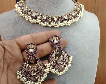 Indian Antique Crystal Rhinestone Necklace Earring Set  Alaia set