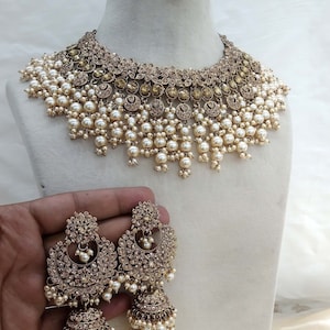 Indian Jewelry Jewellery/ Semi Bridal Gold Bollywood Bride Jewelry Necklace Set/Gold necklace miller Set/ bridal necklace set