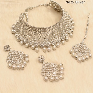 Silver Choker /Silver Choker Necklace Set/ Bollywood Necklace Set/Indian choker necklace set/Silver Bridesmaid Jewellry/Women Necklace
