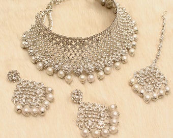 Silver Choker silver Choker Necklace Set Bollywood Necklace Set