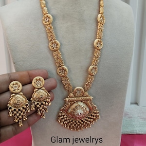 Indische Polki lange Rani Haar Halskette Schmuck Schmuck / Bollywood Stil vergoldet Südindische Hochzeit Brautschmuck / Geschenk für sie